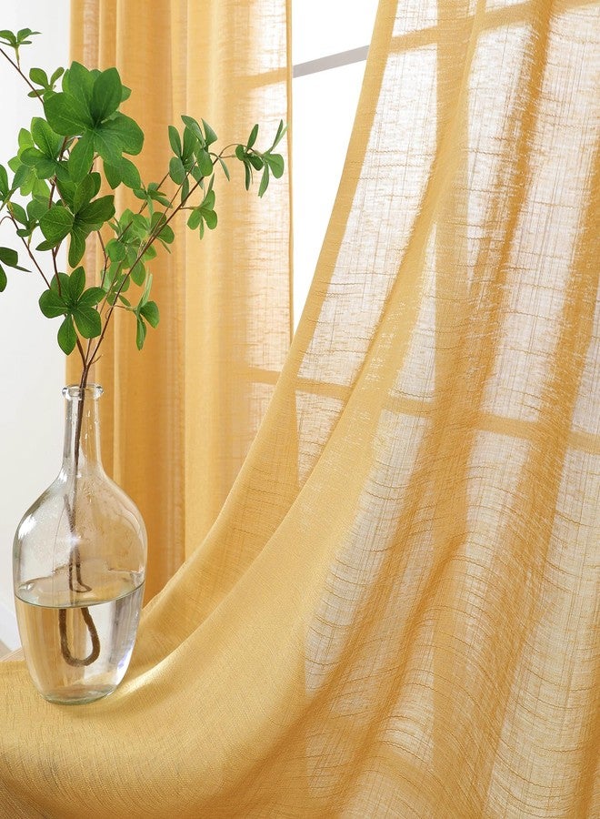 L.Z.E Gold Sheer Curtains 84 Inches Long for Living Room 2 Panels Set Linen Look Sheer Curtains & Drapes for Bedroom Dining Room Nursery Transparent Solid Sheers Rod Pocket - Image 3